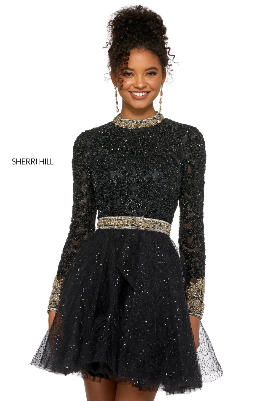 Sherri Hill style 53144 in black/gold, A-Line Cocktail Dress