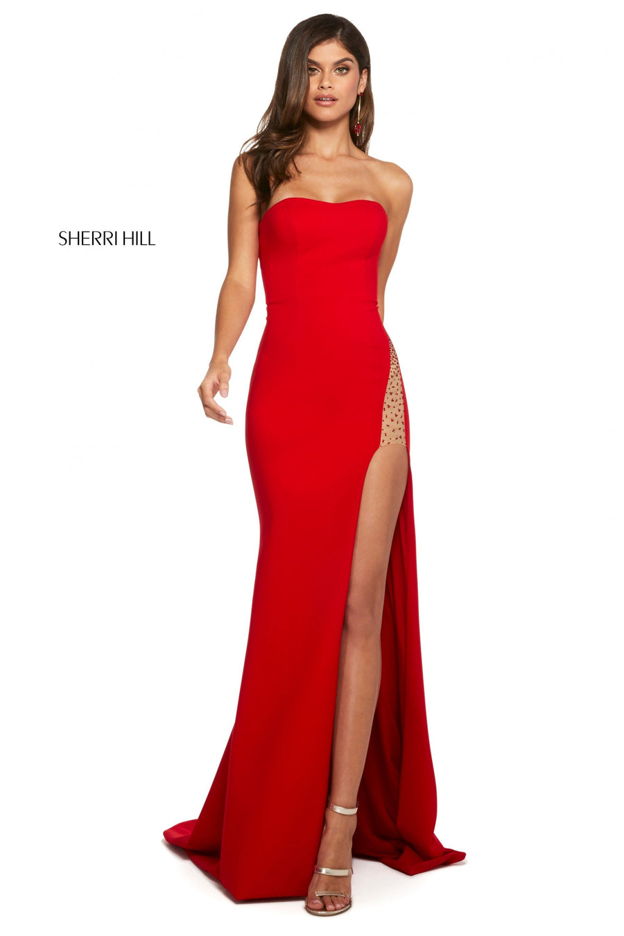 Sherri Hill style 52987 in ivory, Strapless Scuba Dress