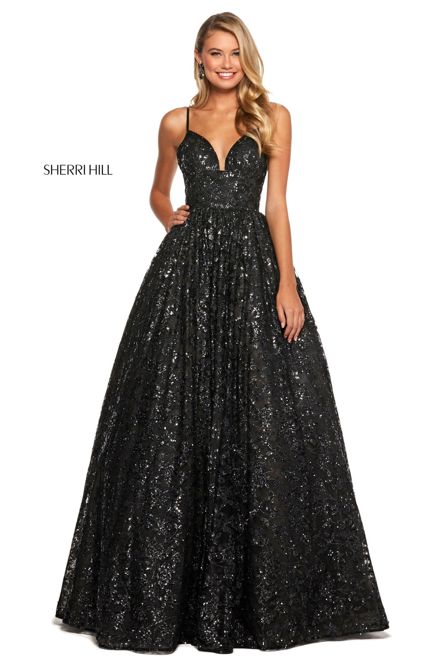Sherri Hill style 53176 in black, Sequin Lace Ball Gown