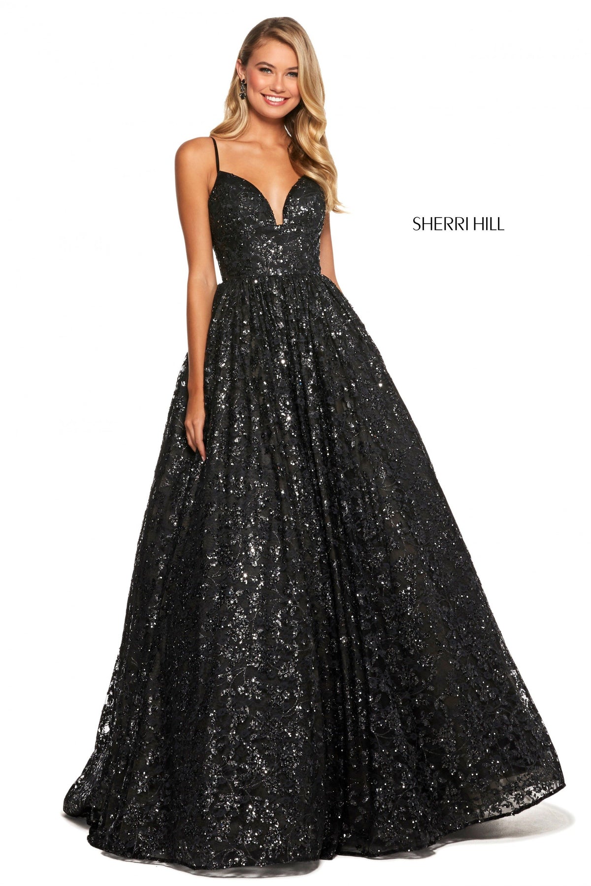 Sherri Hill 53176 sequin lace ball gown in black