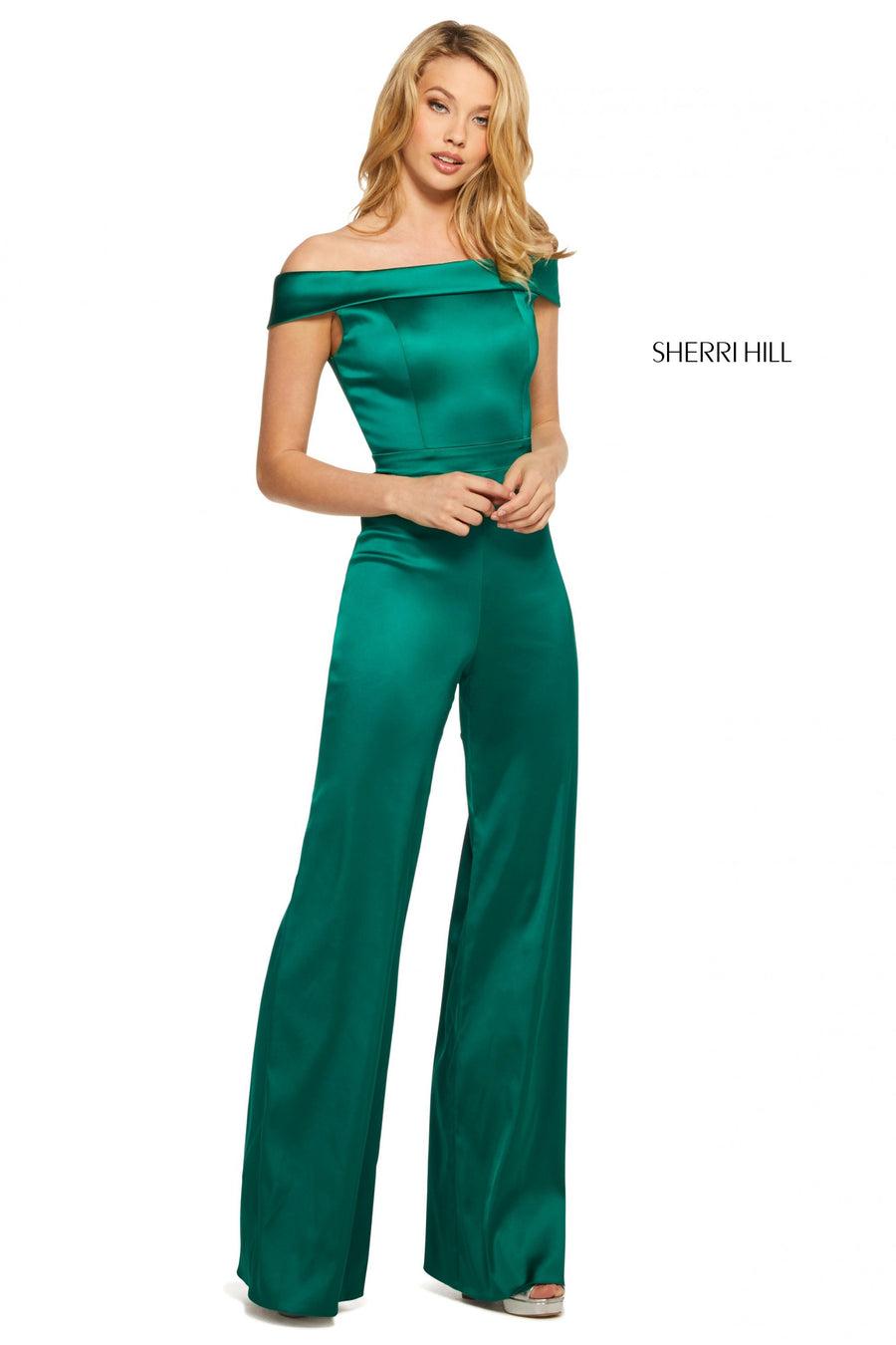Sherri Hill style 53199 in emerald, Satin Jumpsuit