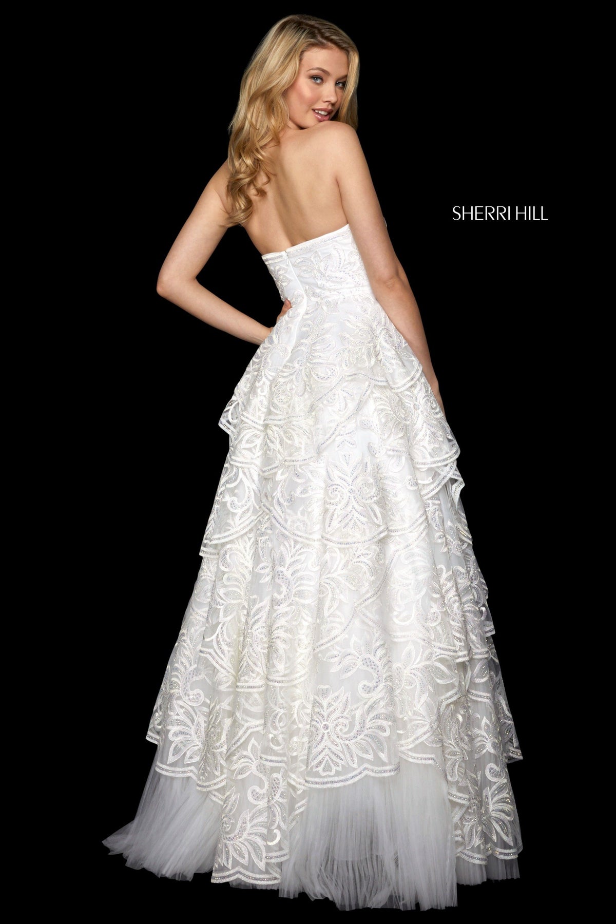 Sherri Hill 53209 tiered beaded lace and tulle ball gown