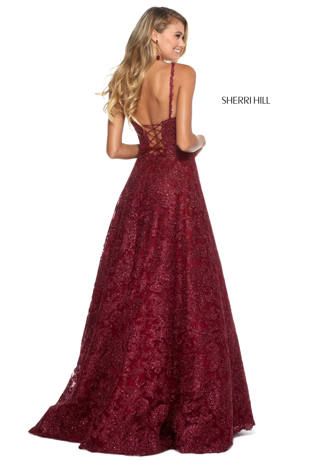 Sherri Hill 53250 lace A-line gown with sweetheart neckline