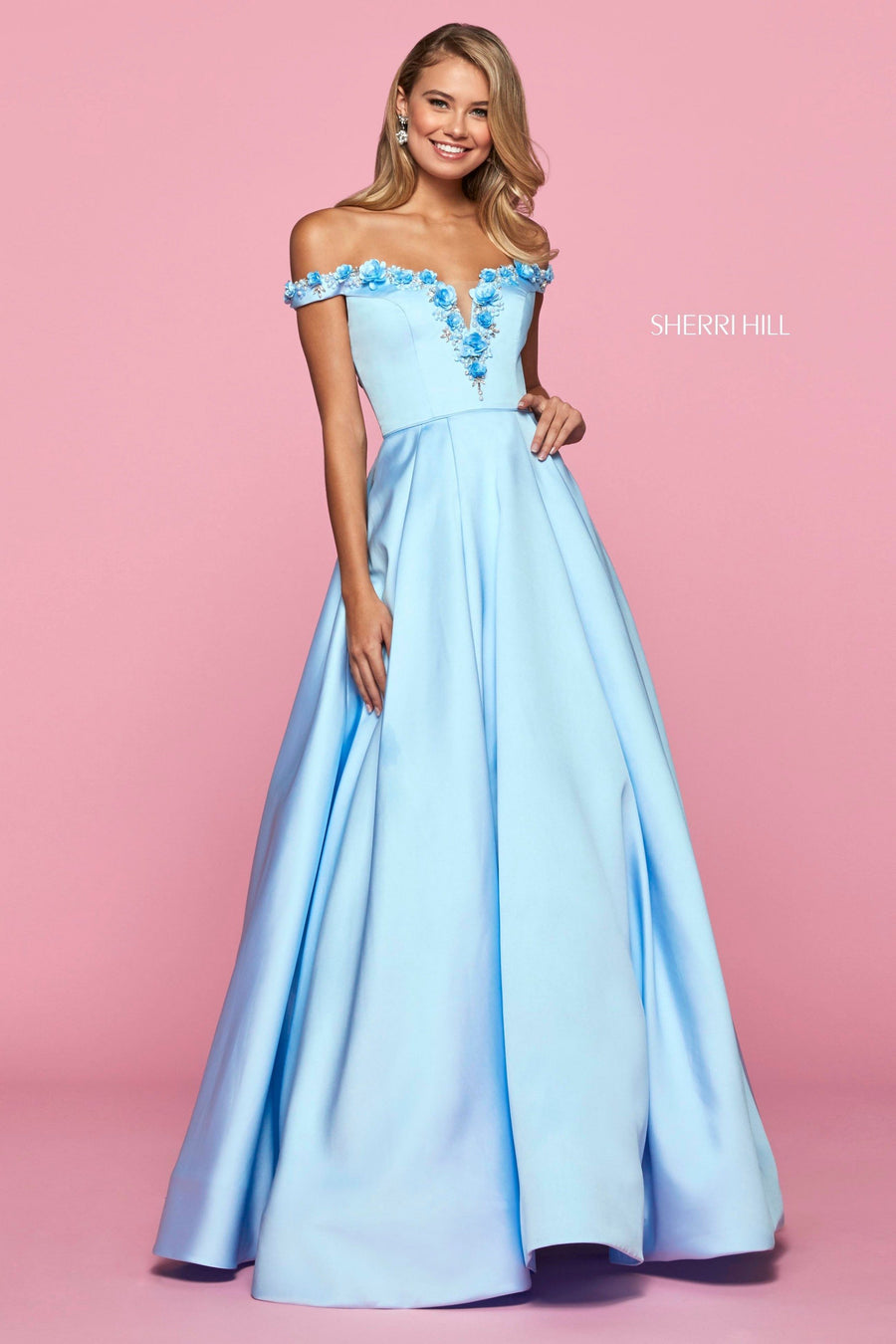 Sherri Hill style 53408 in ivory, Mikado A-Line Gown with V Neckline