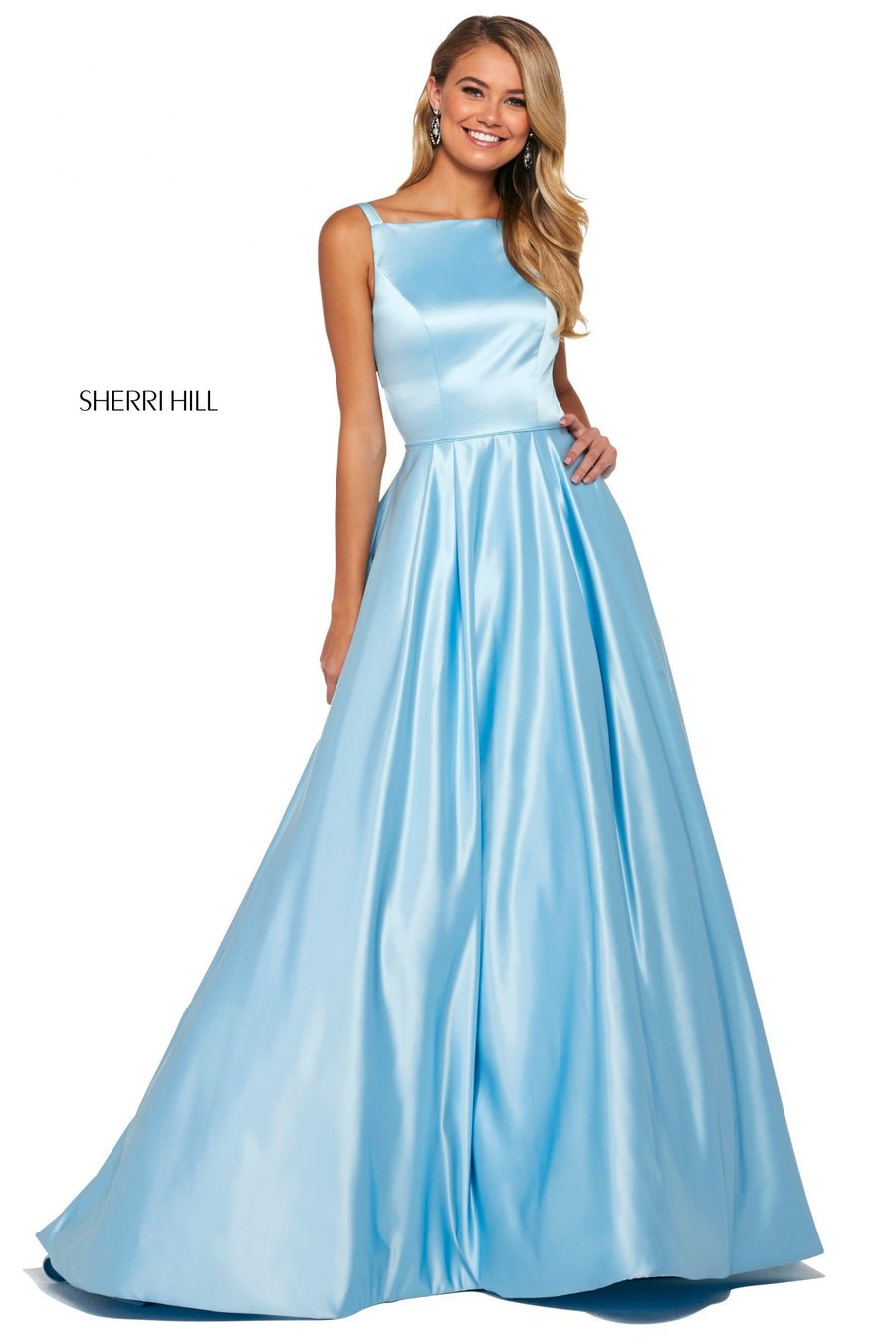 Sherri Hill style 53316 in candy pink, Mikado A-Line Gown with Bateau Neckline