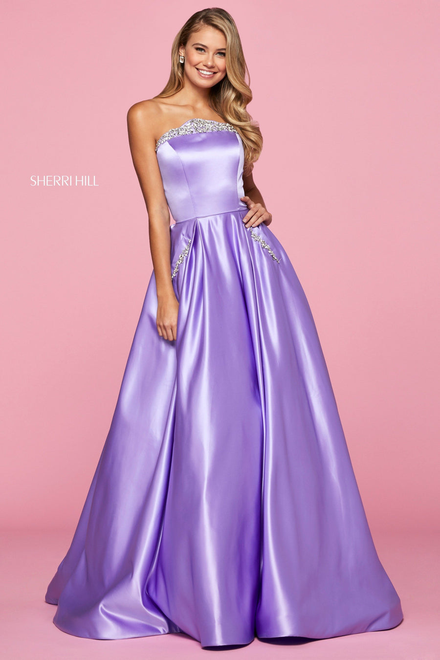 Sherri Hill style 53320 in bright pink, Mikado Strapless Ball Gown