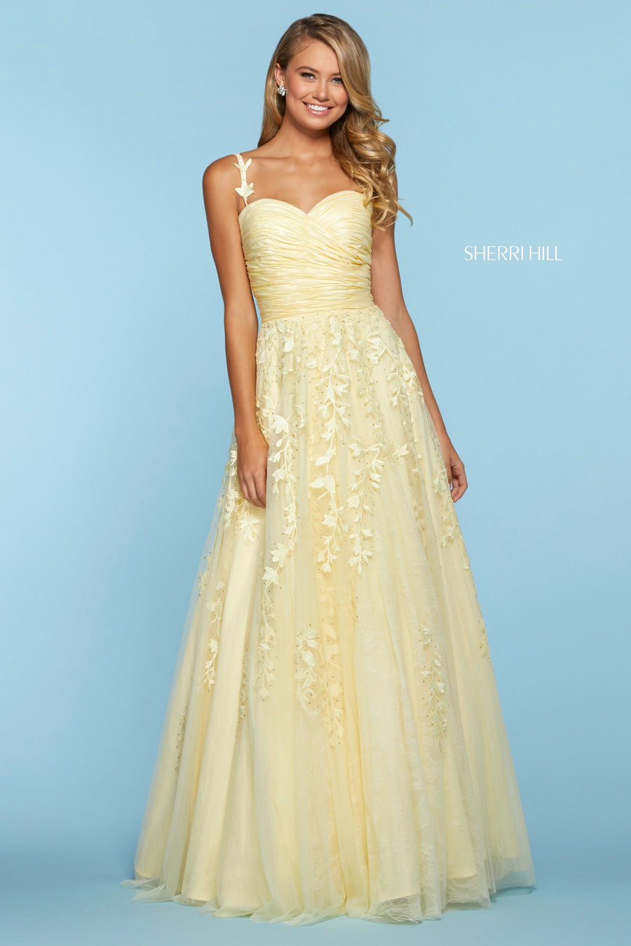 Sherri Hill style 53344 in blush, Embroidered Chiffon Gown