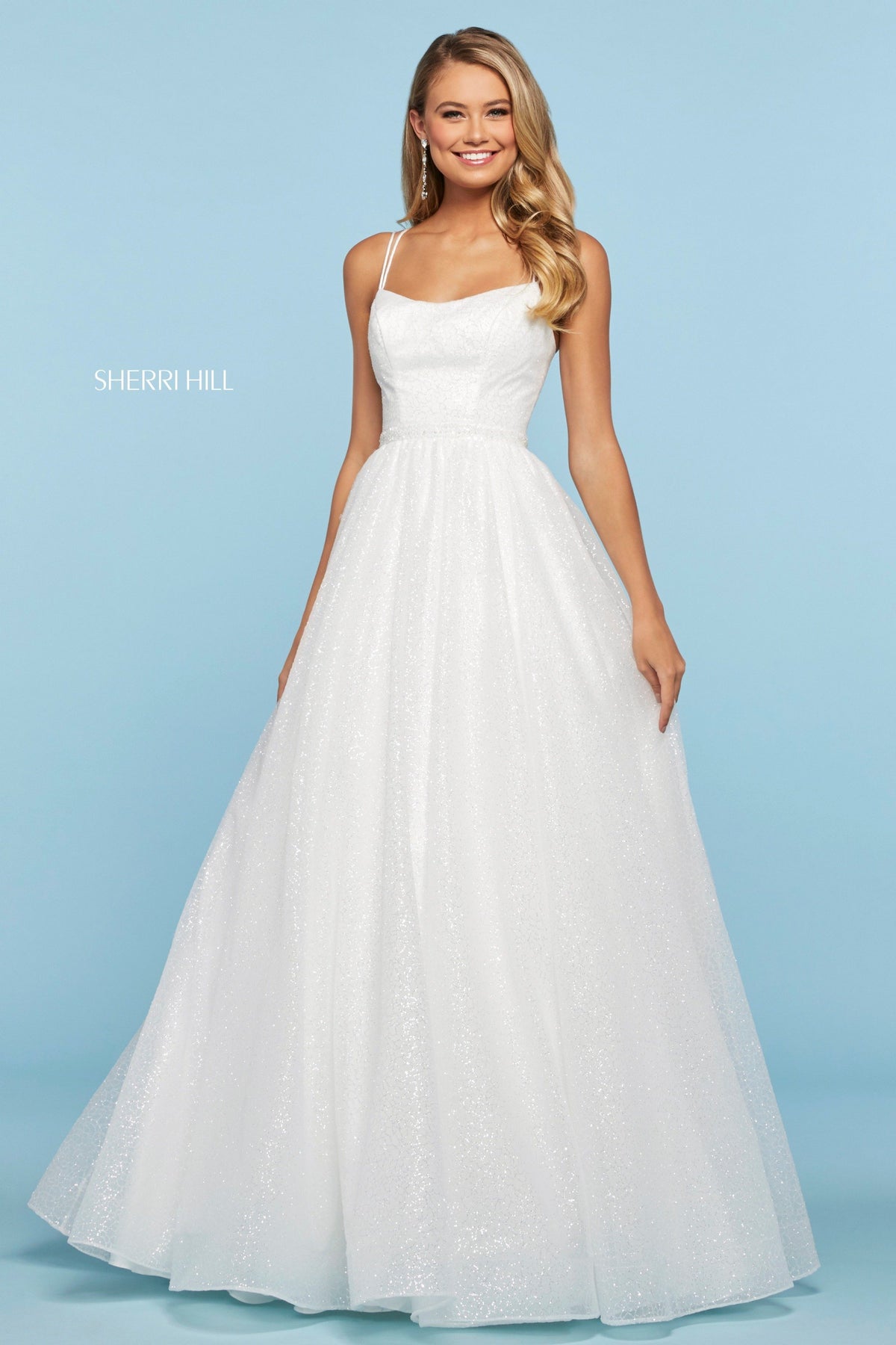 Sherri Hill 53406 glitter organza A-line gown in ivory