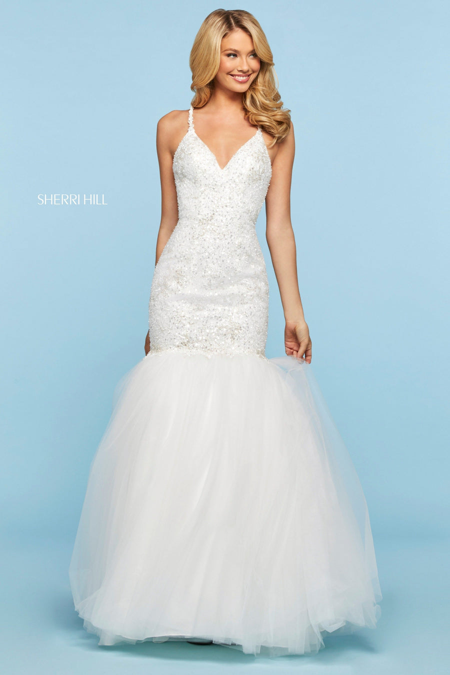 Sherri Hill style 53538 in ivory, Sequin and Beaded Tulle Mermaid Dress