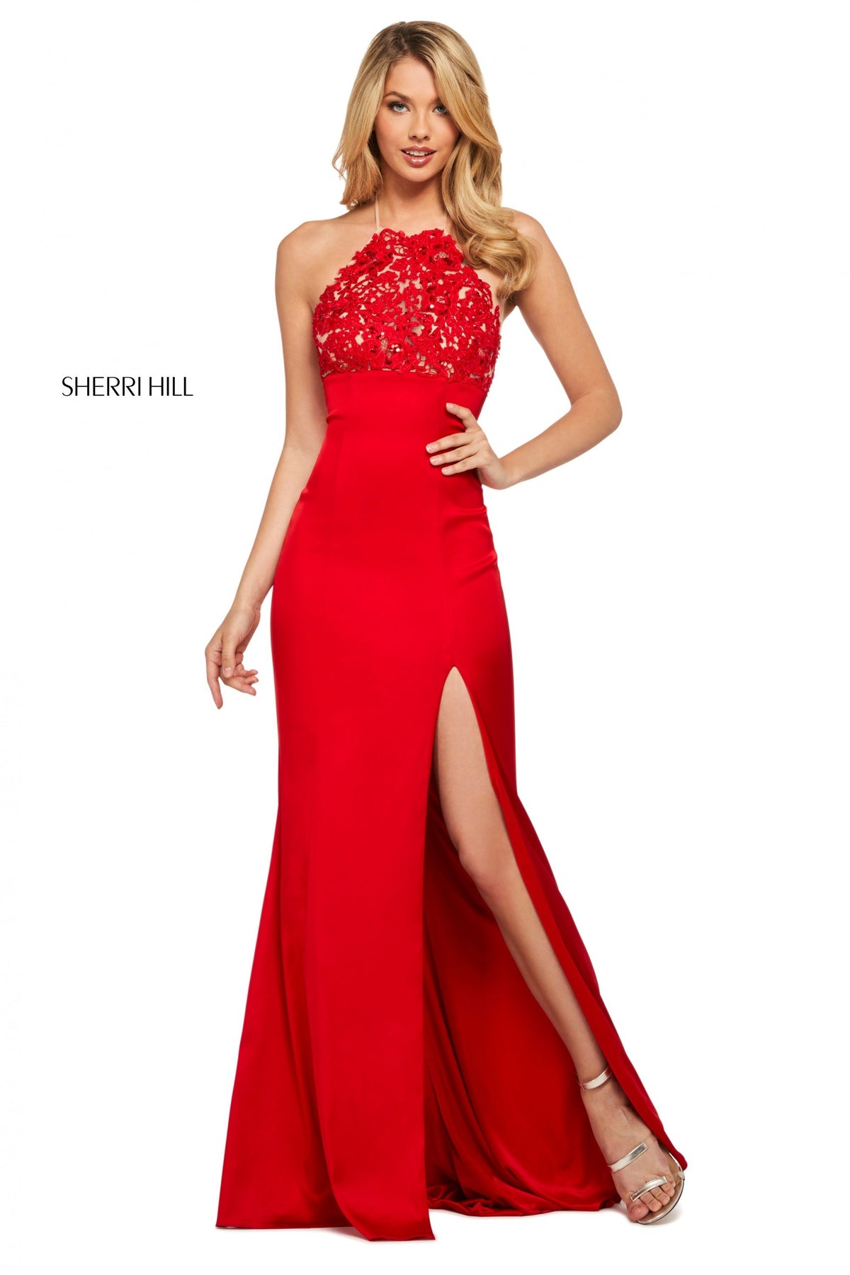 Sherri Hill 53394 back, and ruched lower back on satin skirt