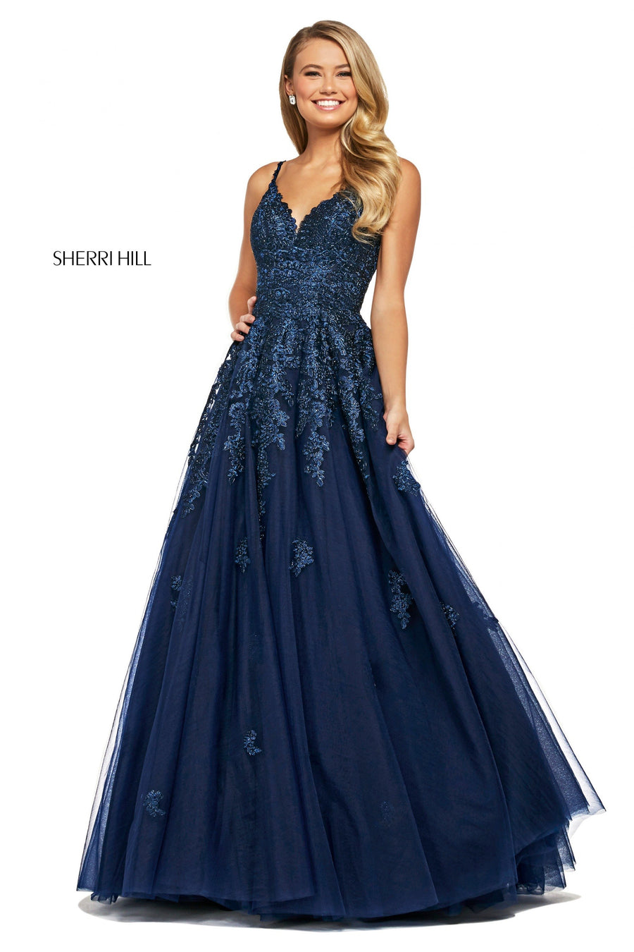 Sherri Hill style 53481 in black, Lace and Tulle Ball Gown