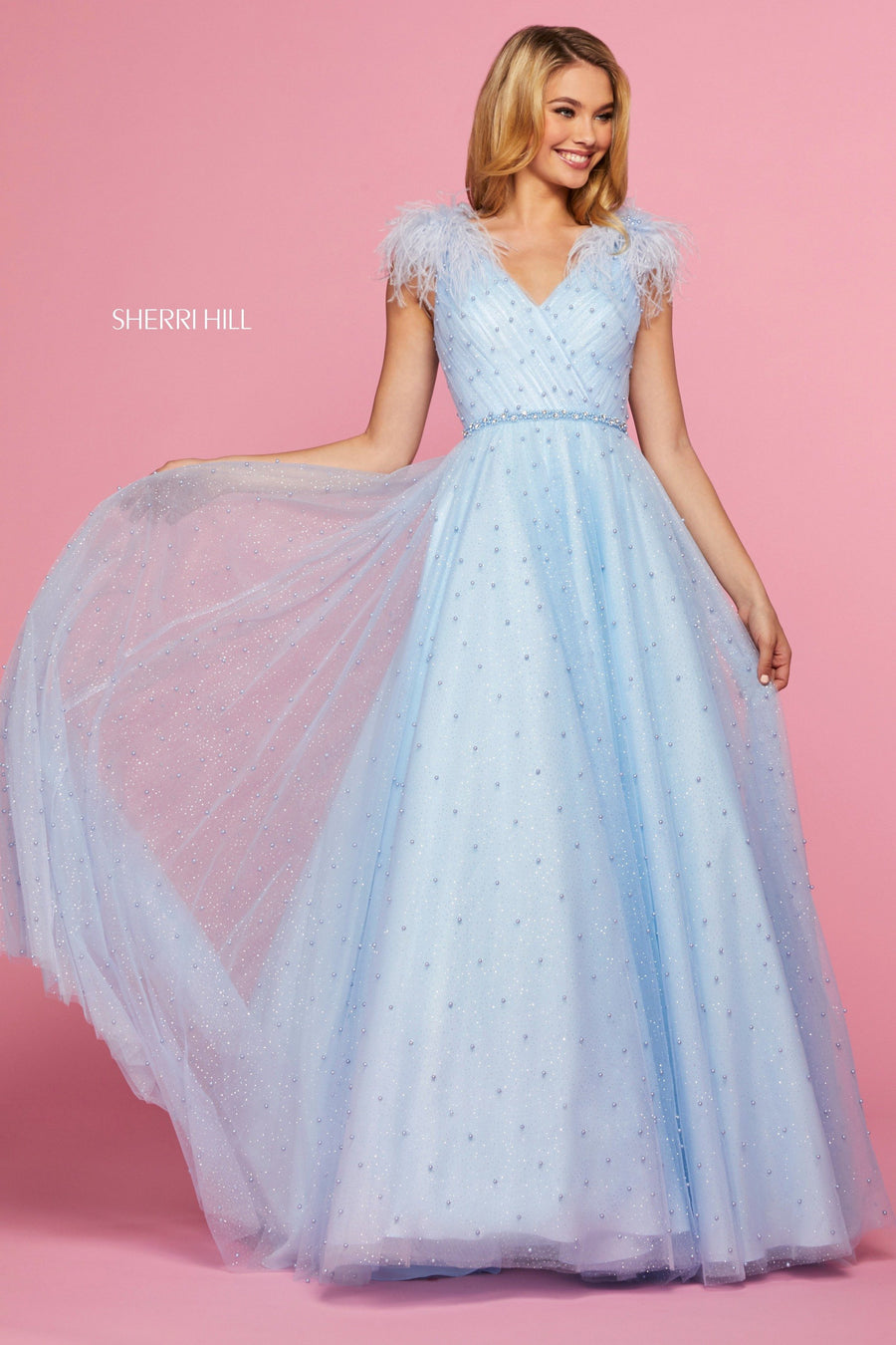 Sherri Hill style 53414 in ivory, Glitter Tulle A-Line Gown