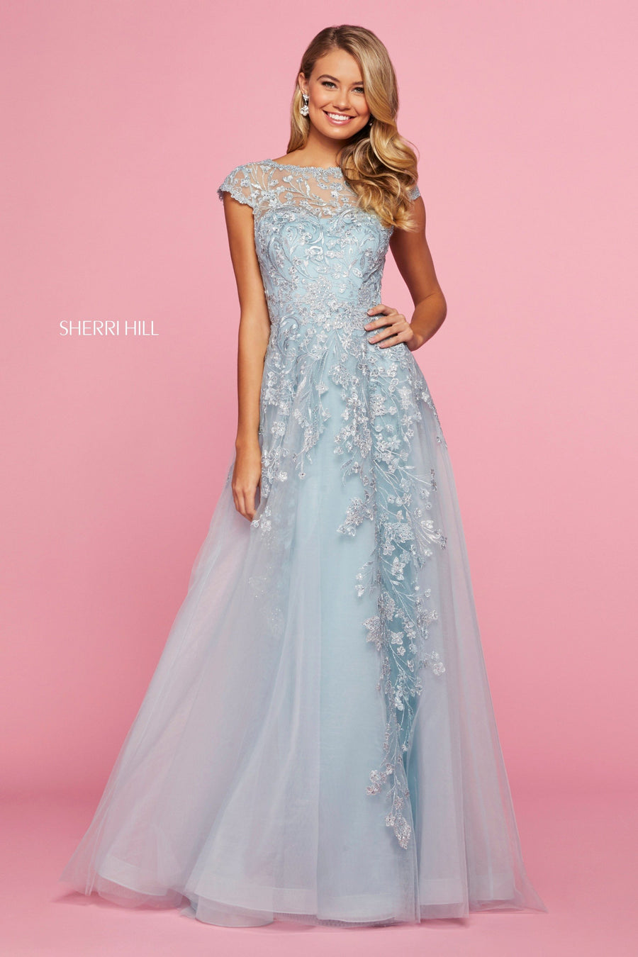 Sherri Hill style 53621 in blush, Embroidered Organza A-Line Gown