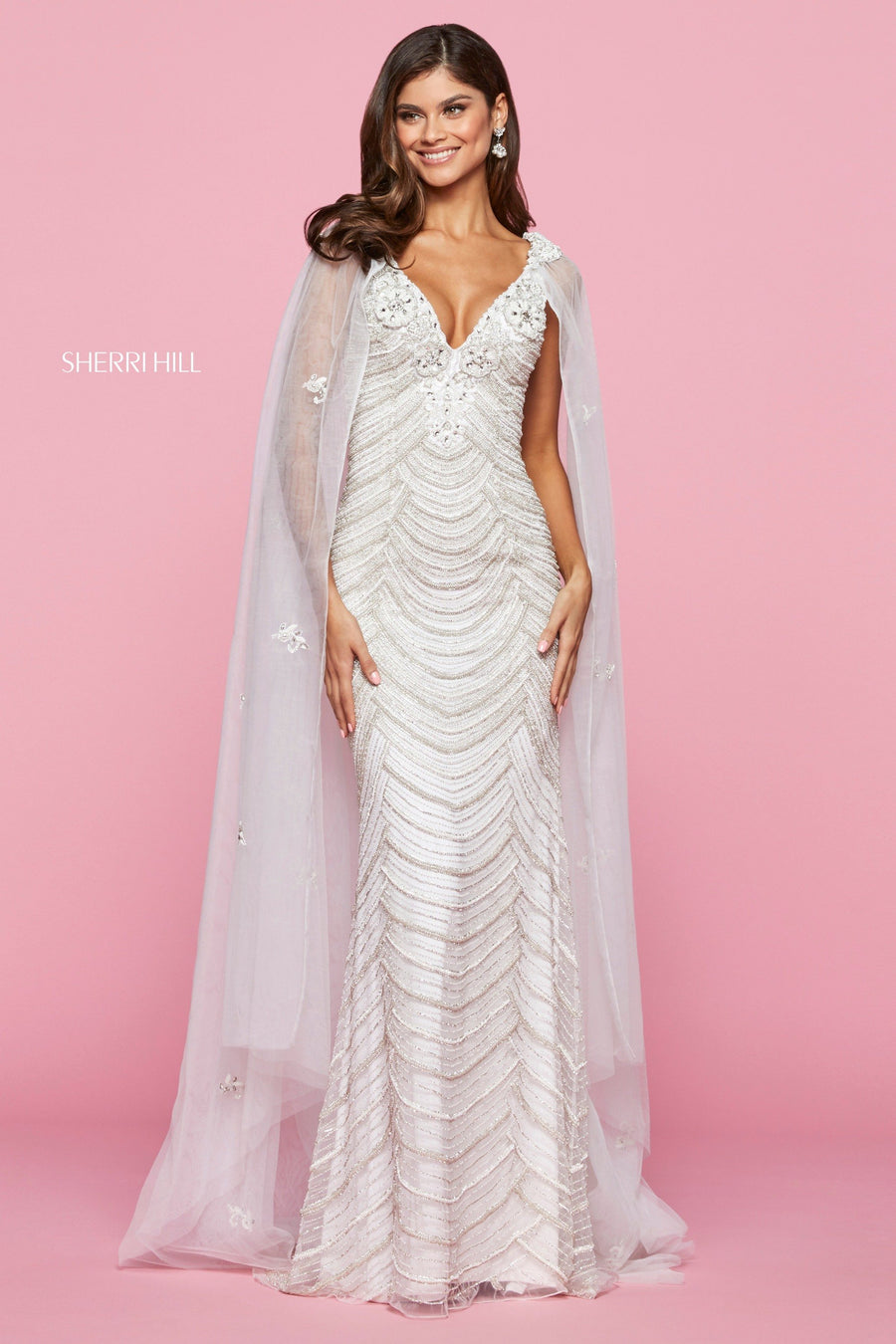 Sherri Hill style 53612 in ivory/silver, Fitted Beaded Gown