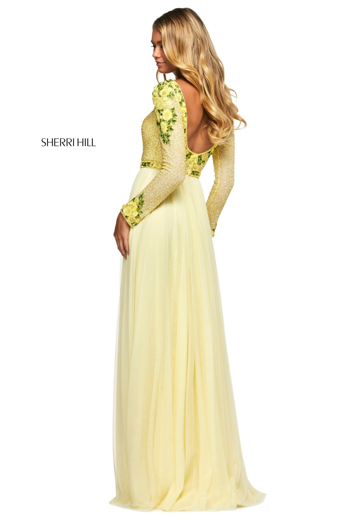 Sherri Hill 53485 chiffon skirt in yellow/green