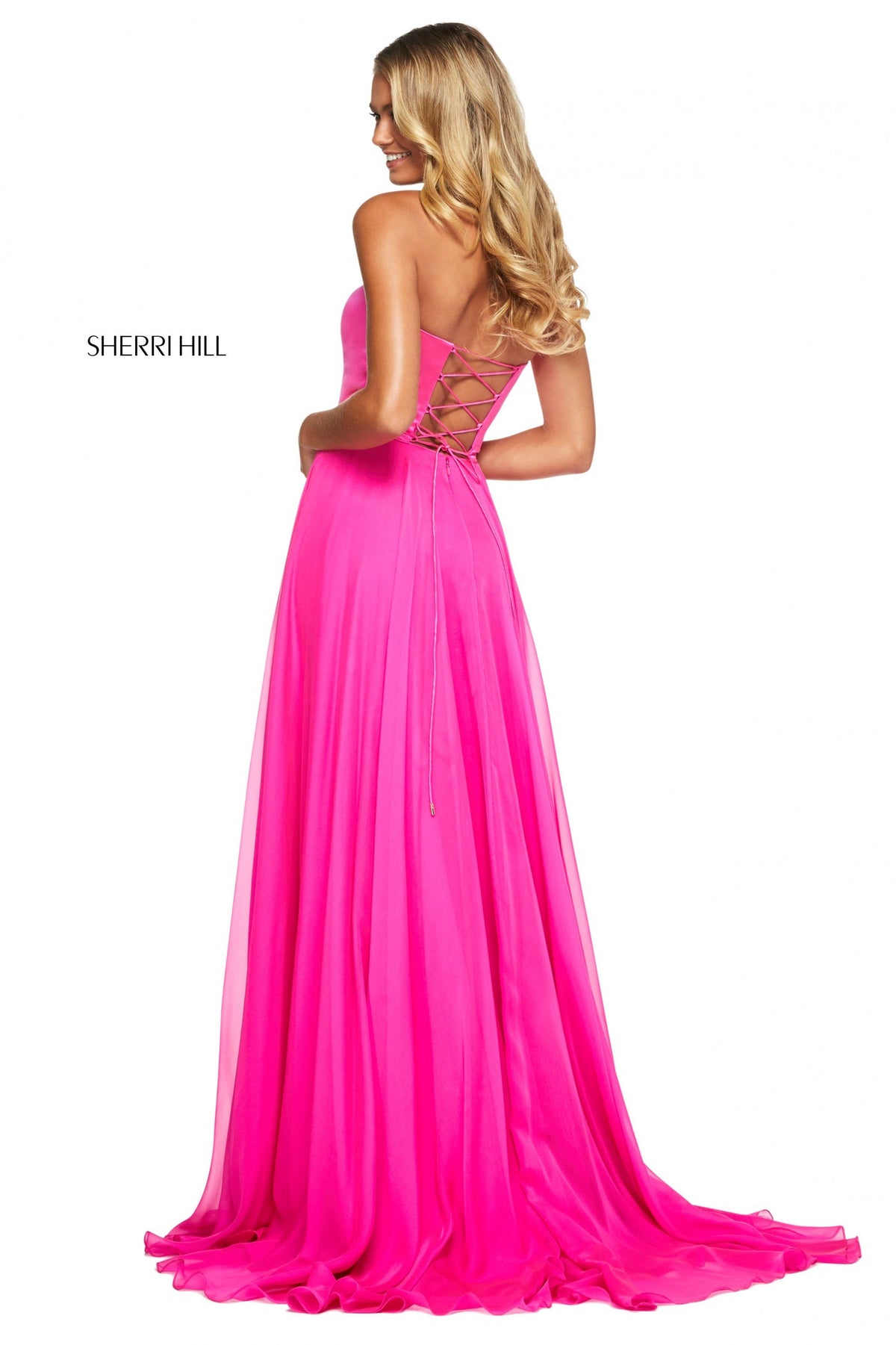 Sherri Hill 53574 strapless satin bodice with chiffon skirt