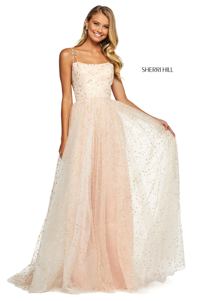Sherri Hill 53583 tulle A-line dress in blush/gold