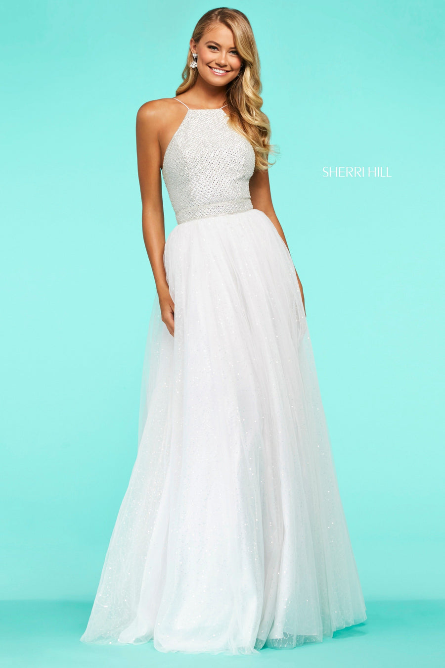 Sherri Hill style 53618 in ivory/silver, Bodice with Sequin Tulle A-Line Skirt
