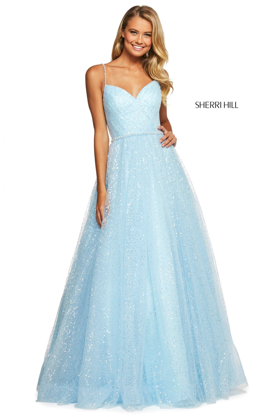 Sherri Hill style 53637 in ivory, Sequin Tulle A-Line Gown