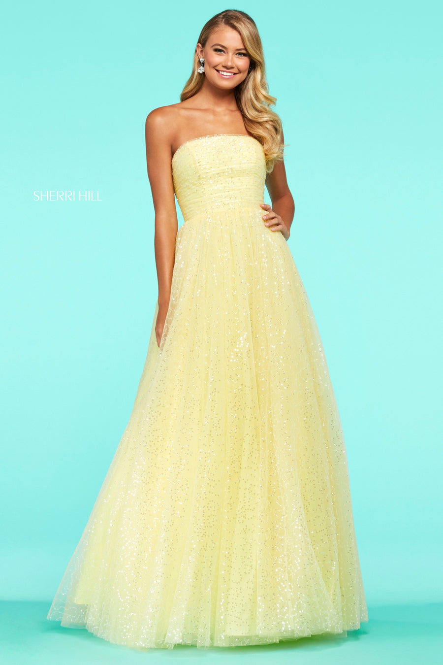 Sherri Hill style 53638 in ivory, Sequin Tulle A-Line Gown