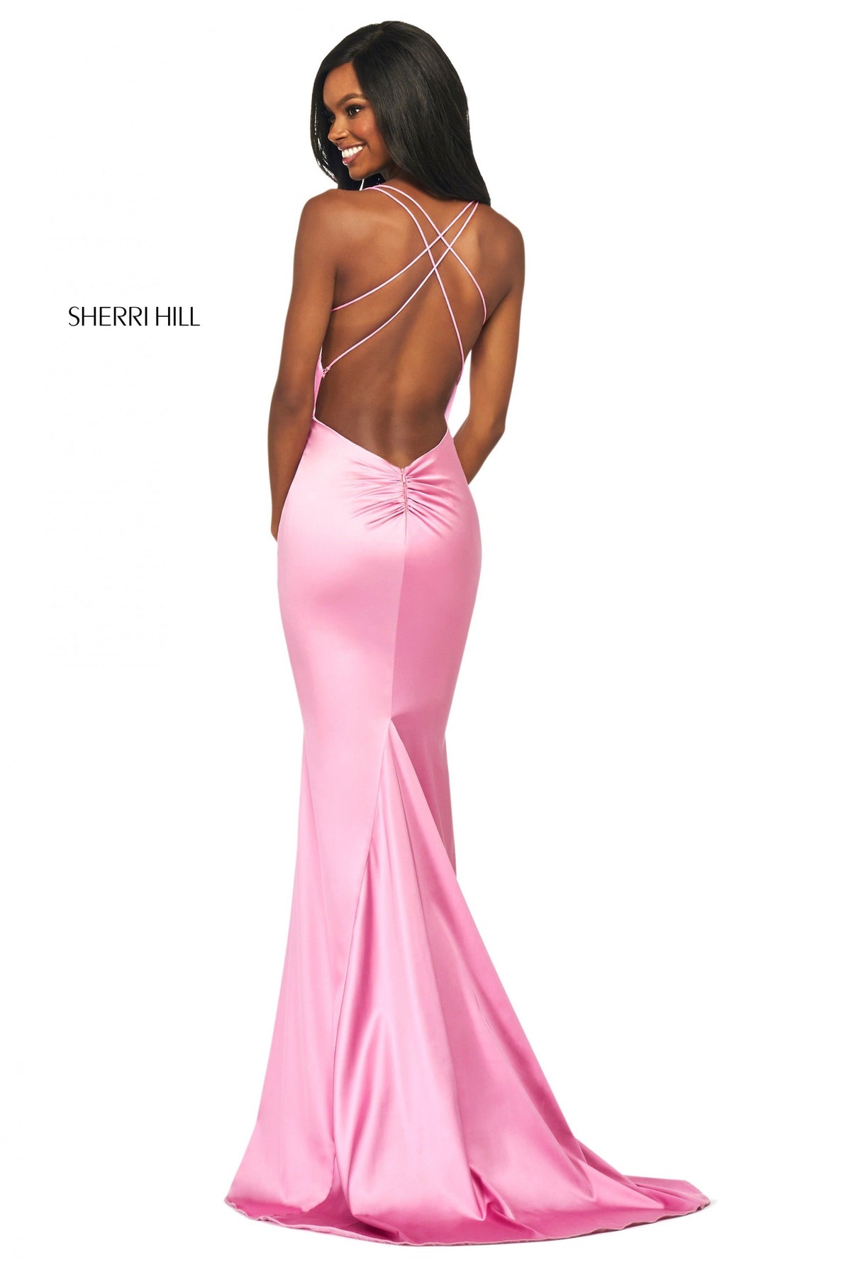 Sherri Hill 53390 satin fitted gown in rose