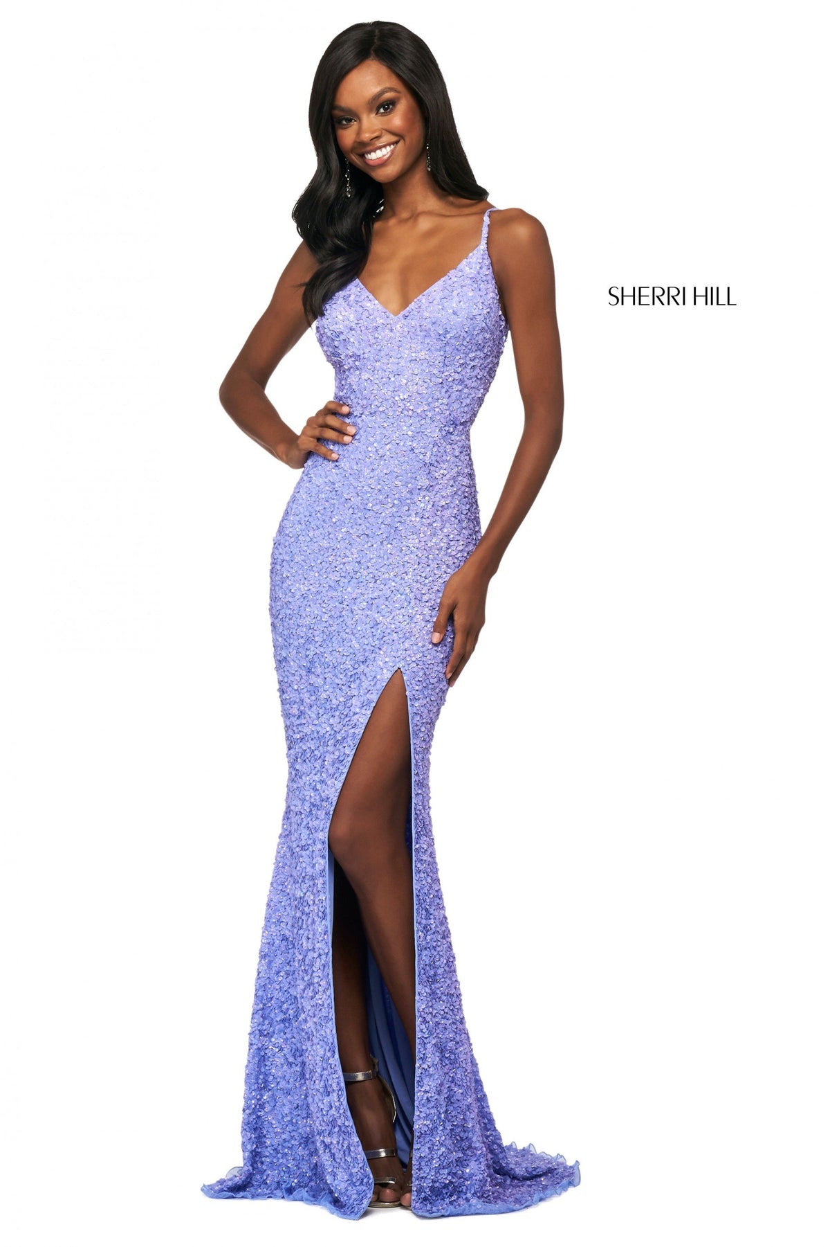 Sherri Hill 53449 sequin gown in periwinkle