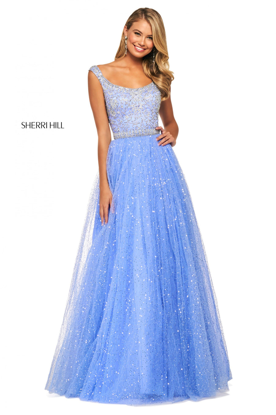 Sherri Hill style 53541 in fuchsia, Sequin Tulle A-Line Skirt