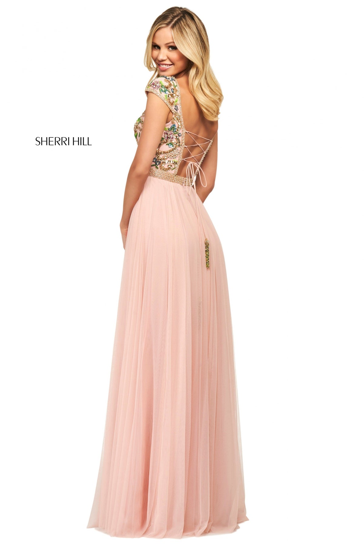 Sherri Hill 53543 chiffon skirt in blush/multi