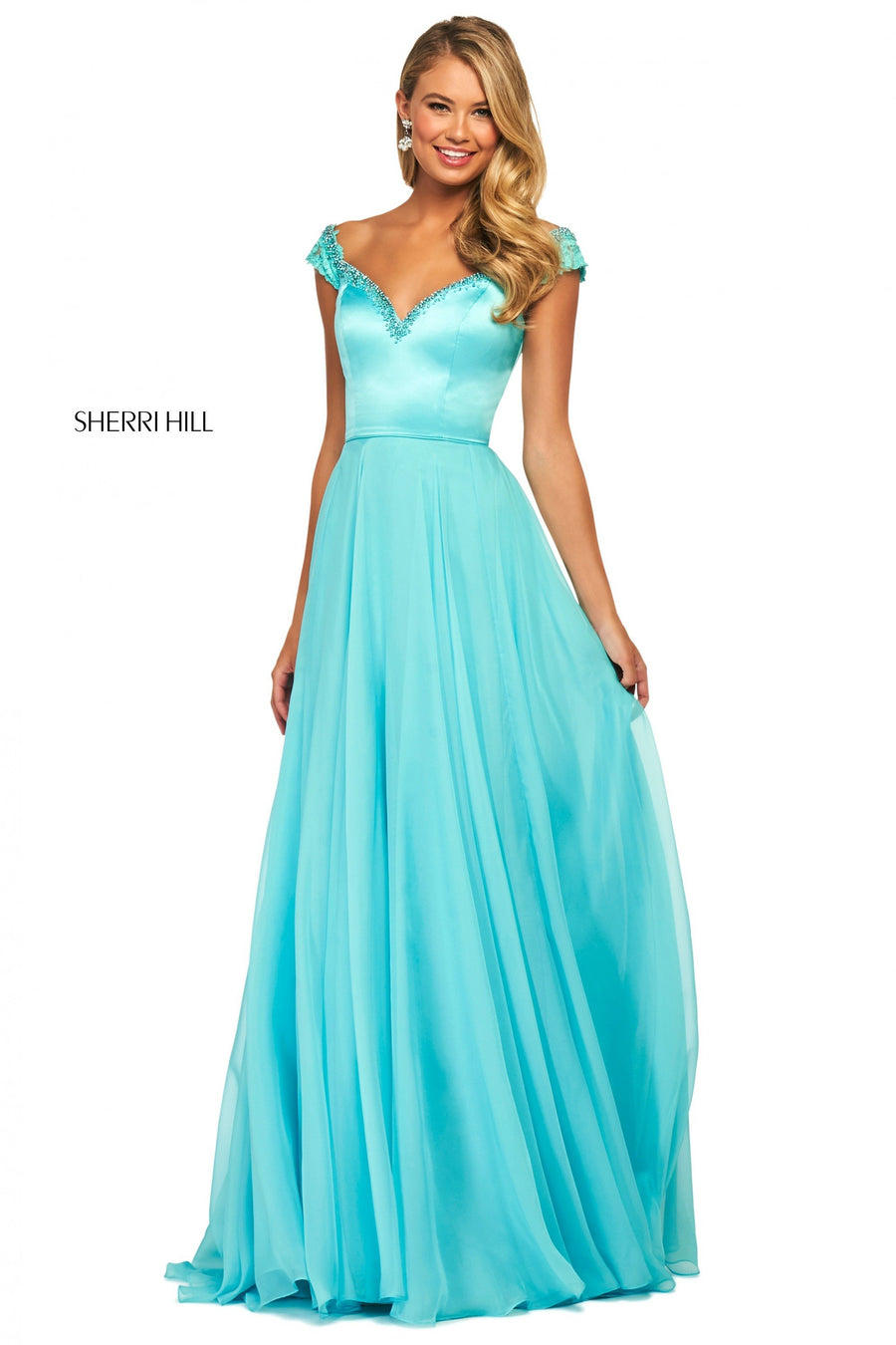 Sherri Hill style 53549 in red, Satin Bodice with Chiffon Skirt