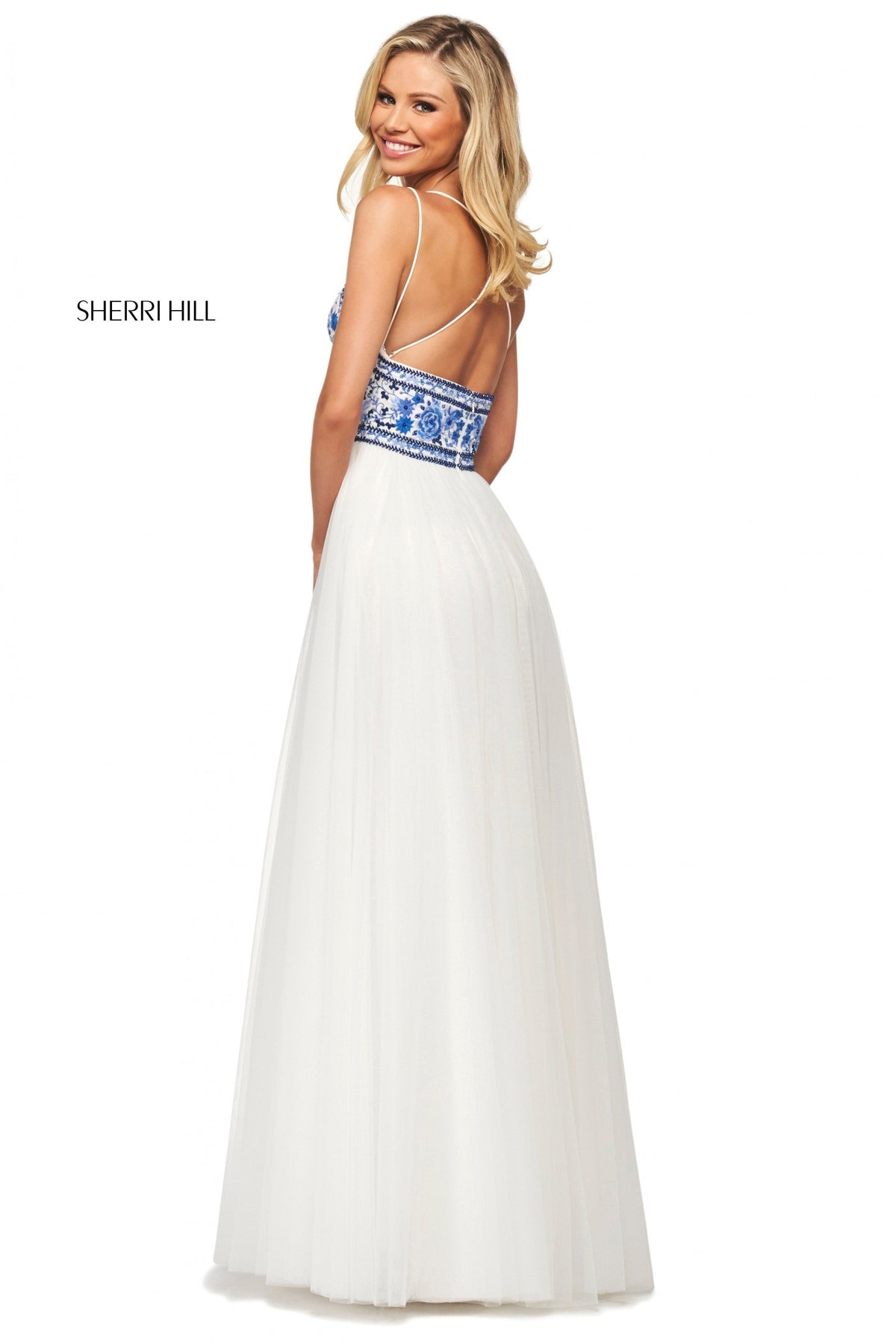 Sherri Hill 53632 embroidered bodice with and chiffon skirt