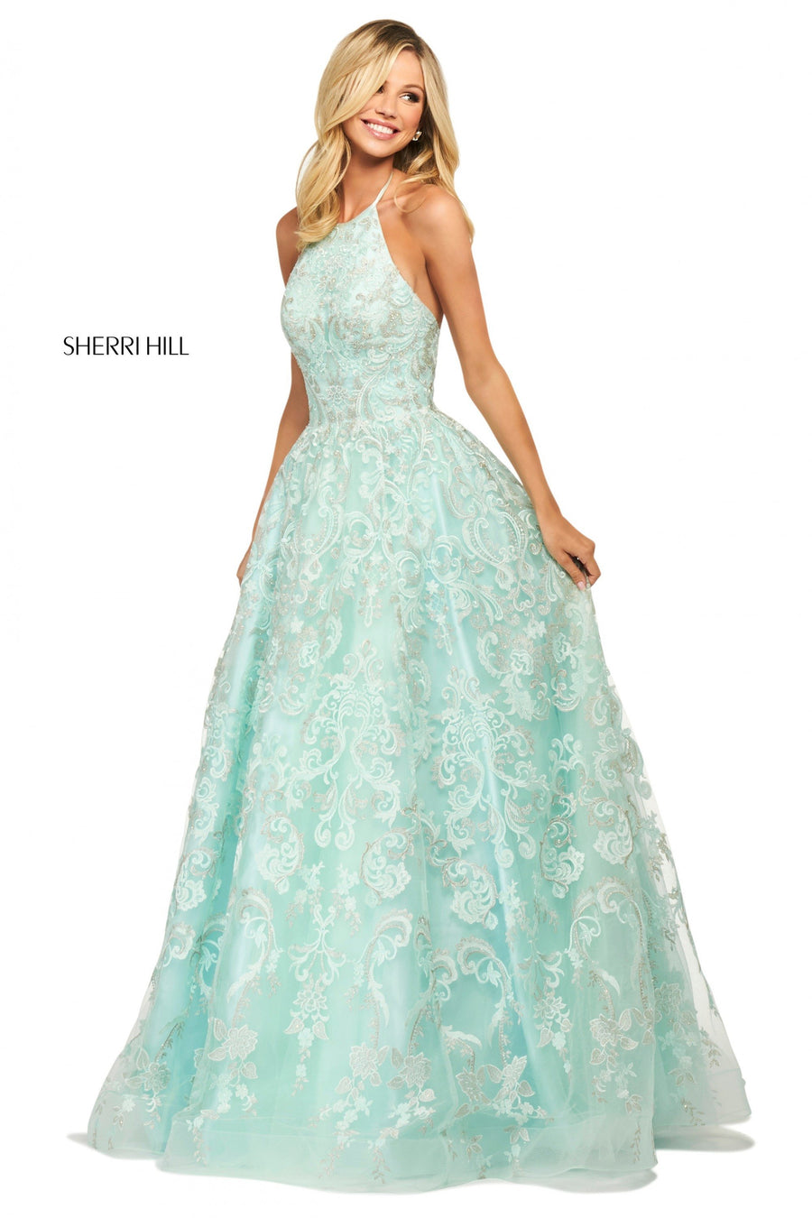 Sherri Hill style 53688 in ivory, Embroidered Organza Ball Gown