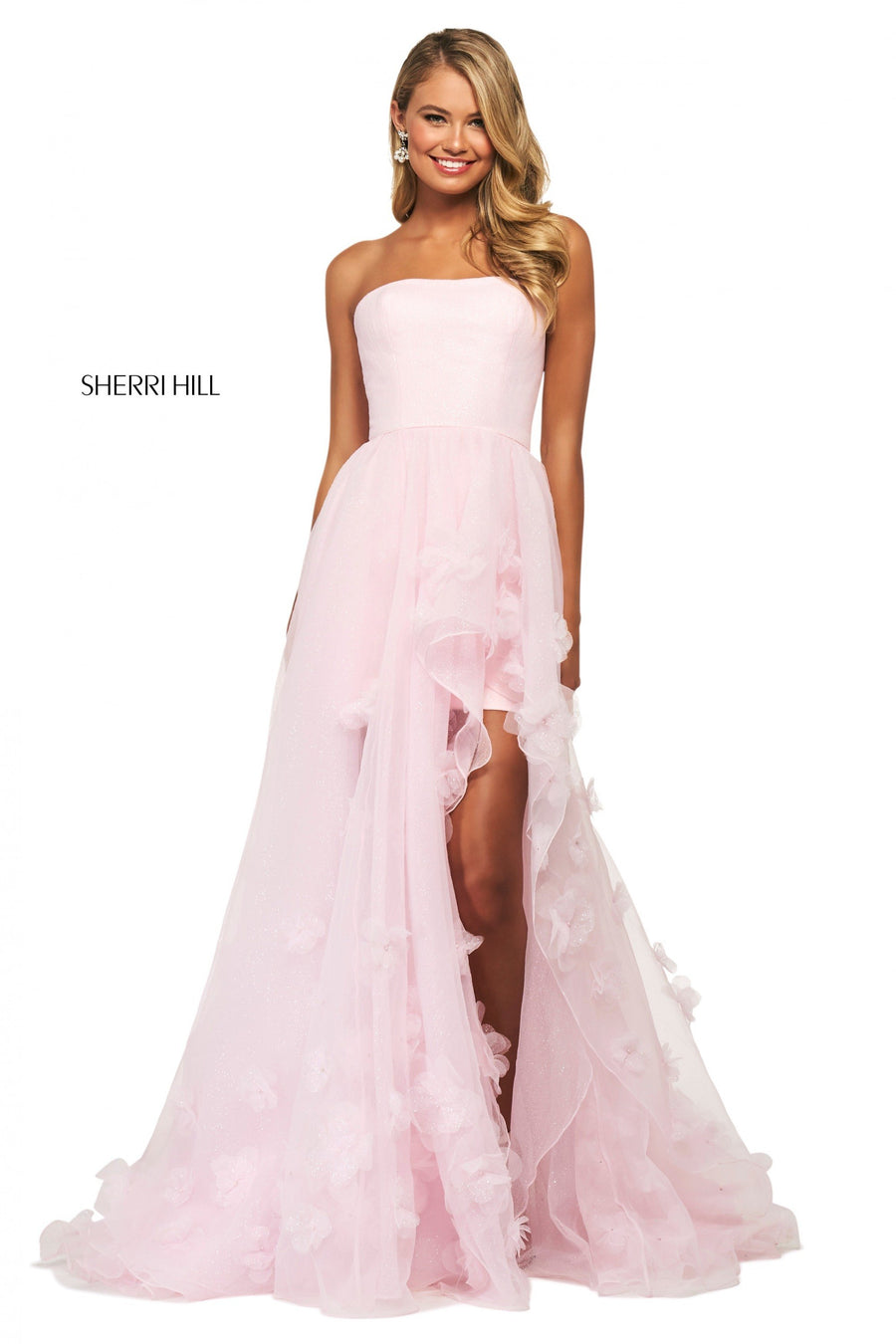 Sherri Hill style 53707 in ivory, Glitter Organza A-Line Gown