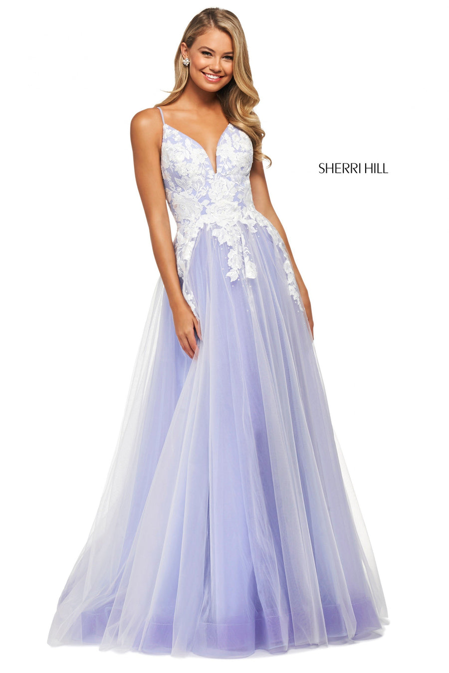 Sherri Hill style 53730 in light blue/ivory, Tulle A-Line Dress