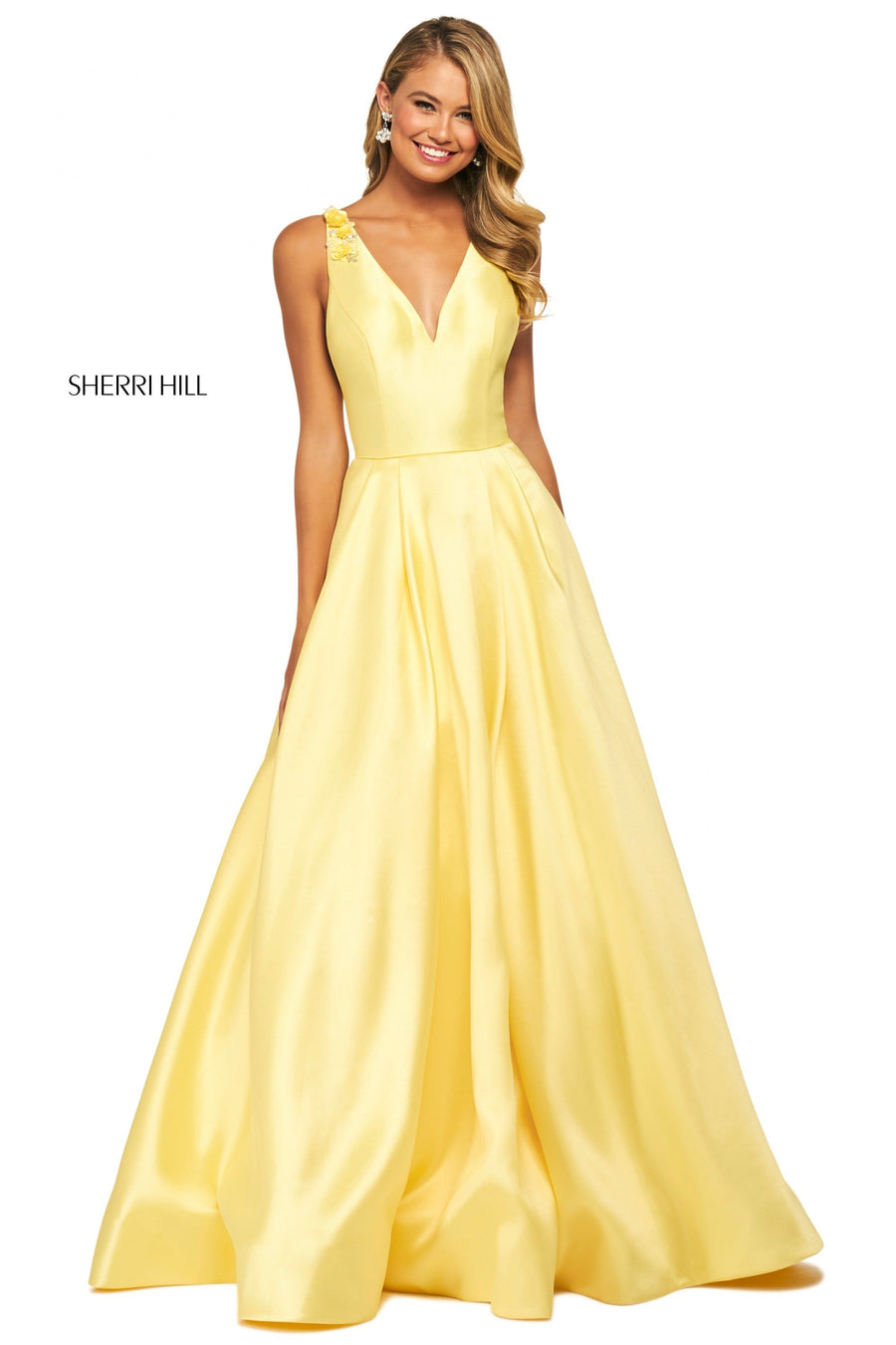 Sherri Hill style 53732 in light blue, Mikado A-Line Gown with Pockets