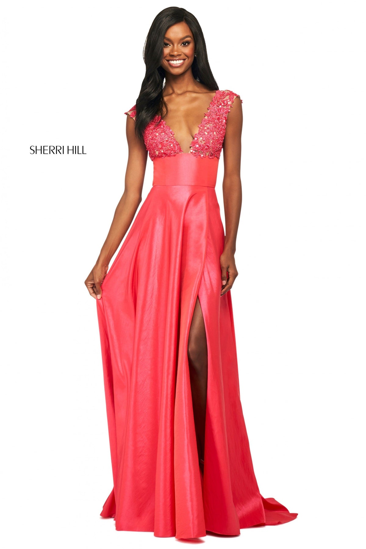 Sherri Hill 53767 taffeta A-line gown in coral
