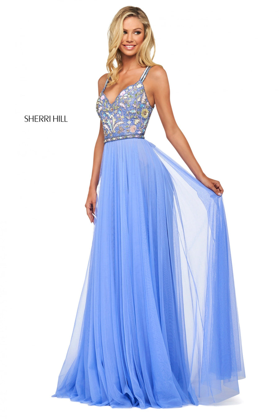 Sherri Hill style 53803 in nude/multi, Chiffon Skirt
