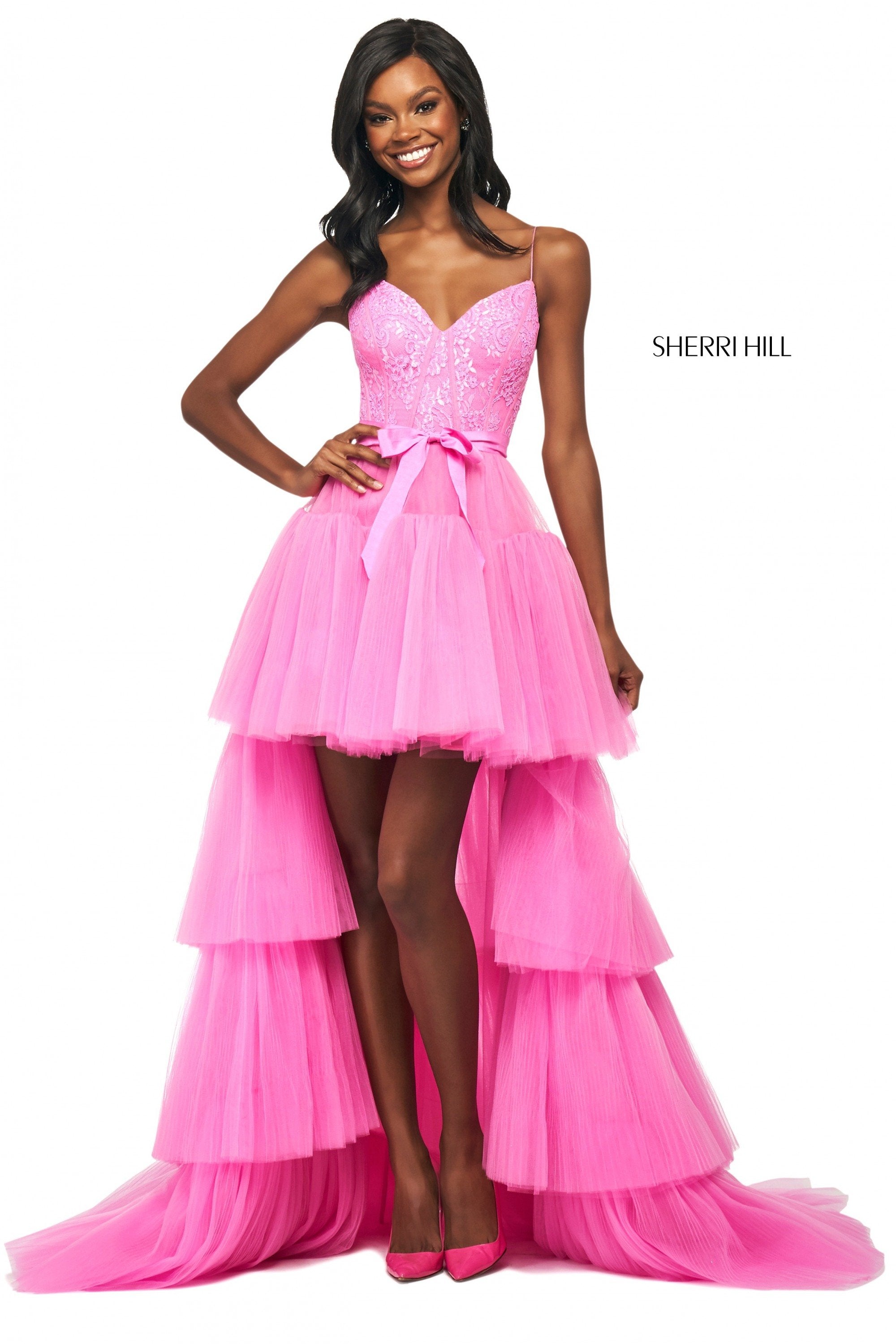 Sherri Hill 53820 | Tiered Tulle High-Low Dress