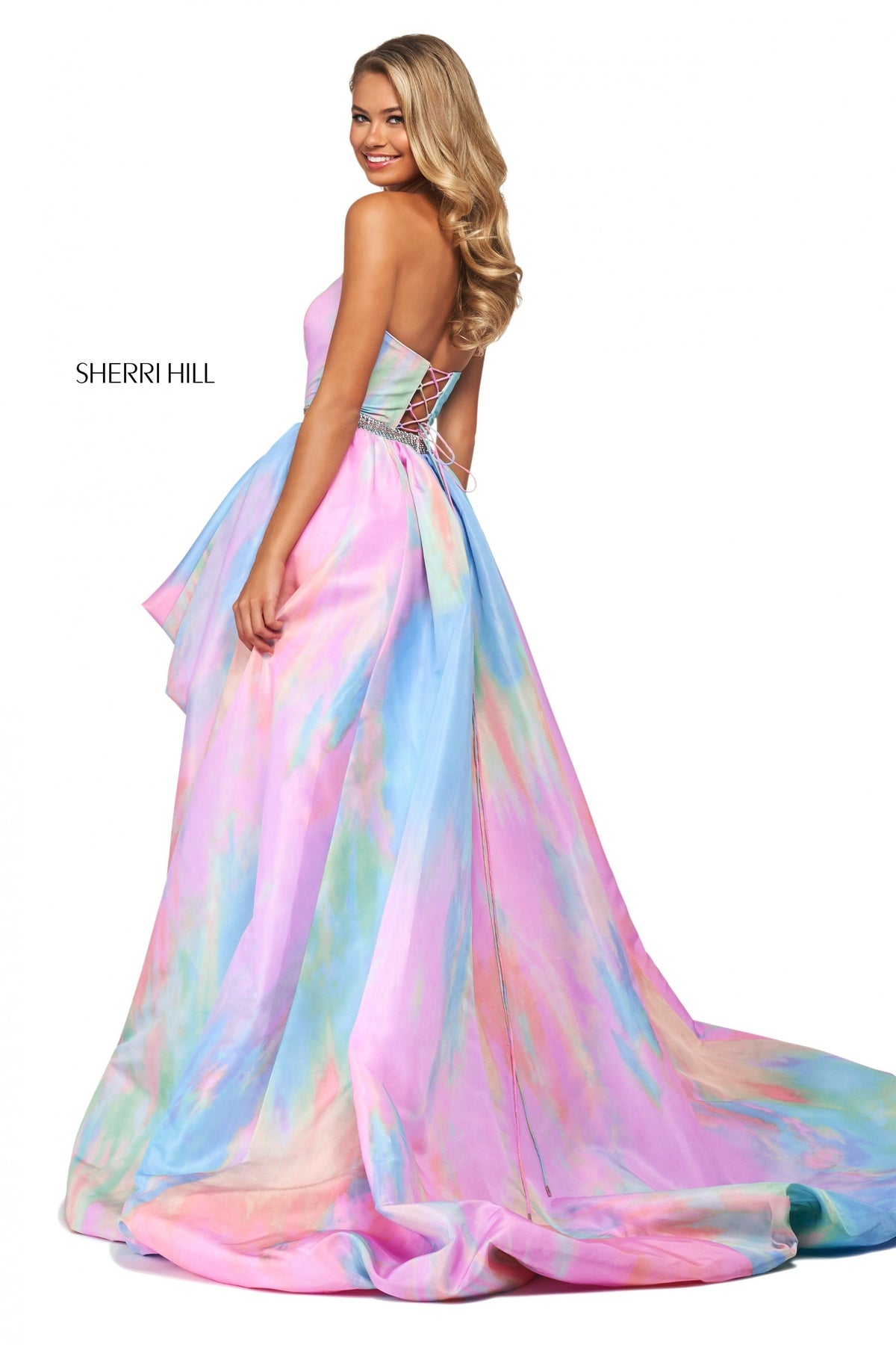 Sherri Hill 53821 print taffeta high-low bubble skirt in multi print