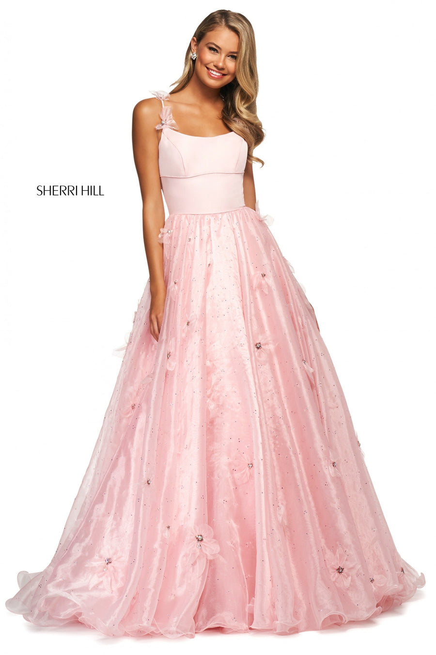 Sherri Hill style 53823 in ivory, Beaded Organza Ball Gown