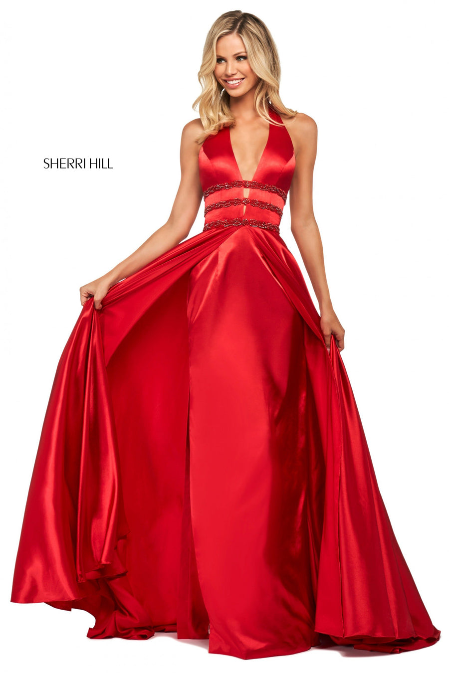 Sherri Hill style 53833 in aqua, Charmeuse Gown