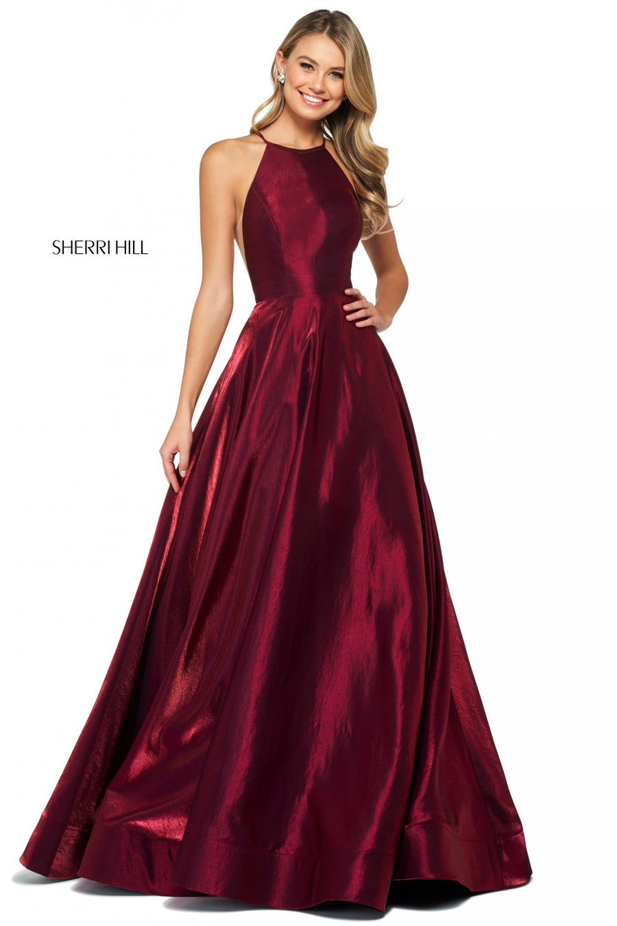 Sherri Hill style 53350 in yellow, Satin Back Shimmer A-Line Dress