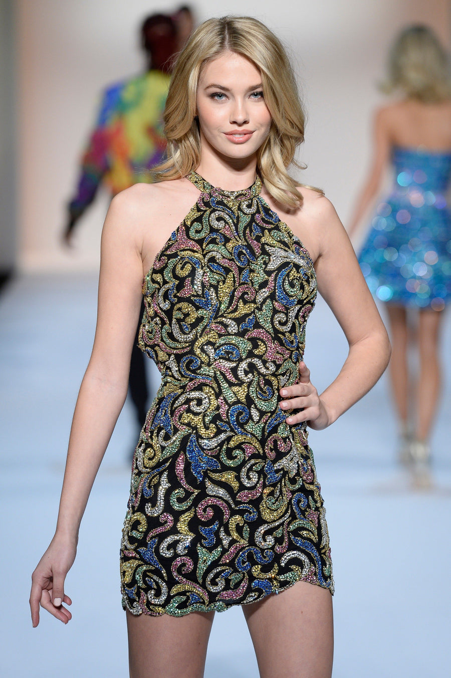 Sherri Hill style 44791 in black/multi, Halter Beaded Cocktail Dress