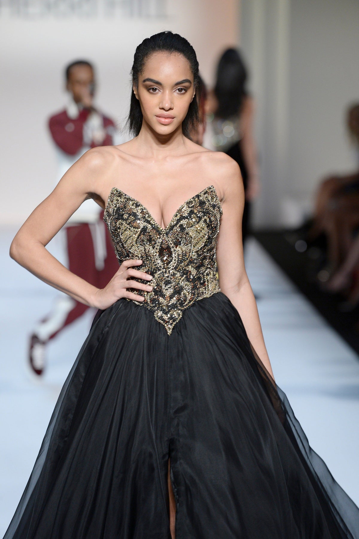 Sherri Hill 44681 sweetheart beaded bodice tulle ball gown in black