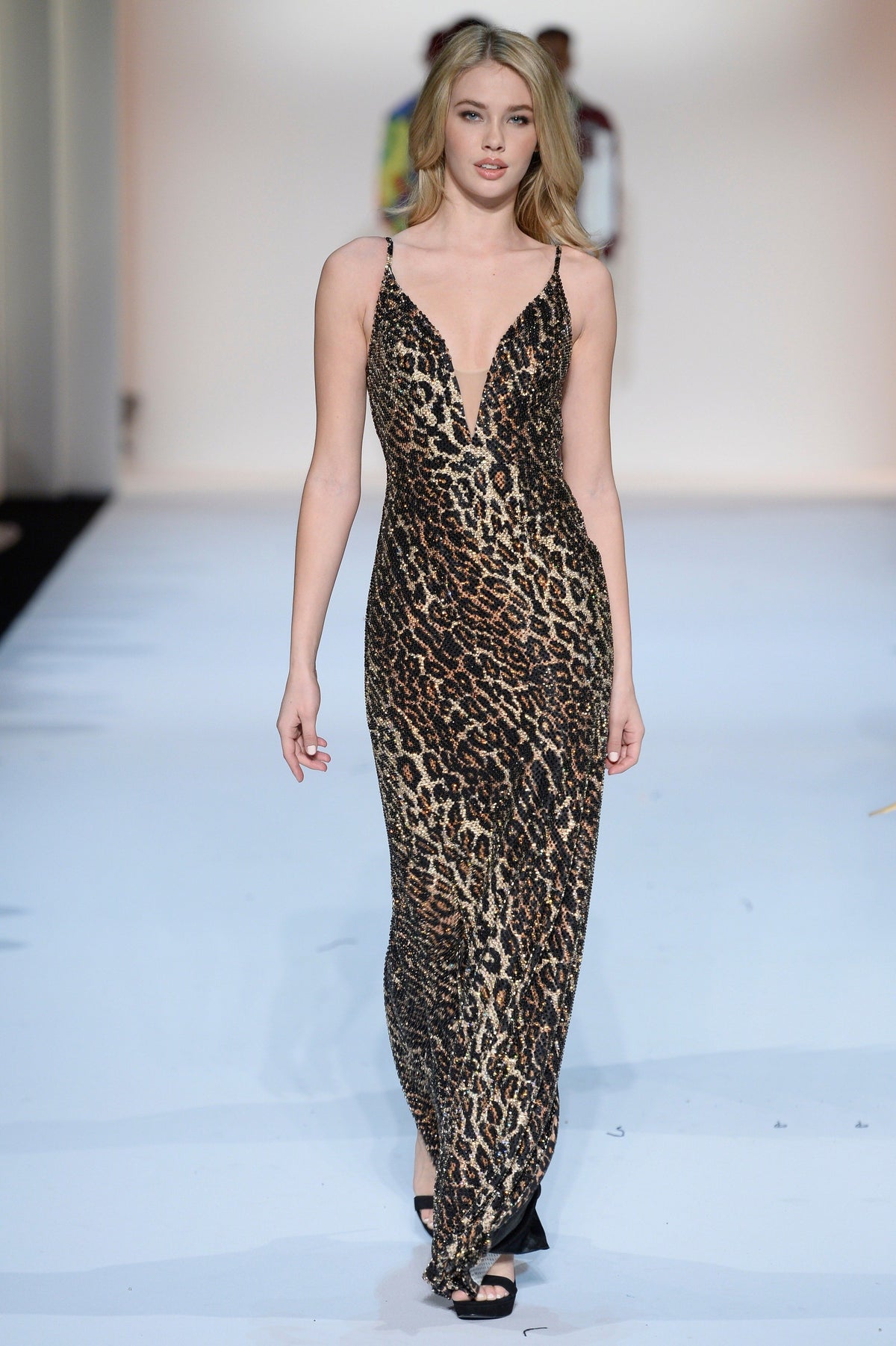 Sherri Hill 44779 V-neck beaded fitted gown in leopard