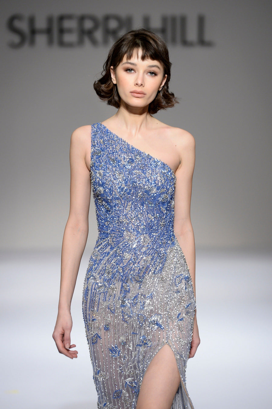 Sherri Hill style 44568 in periwinkle/silver