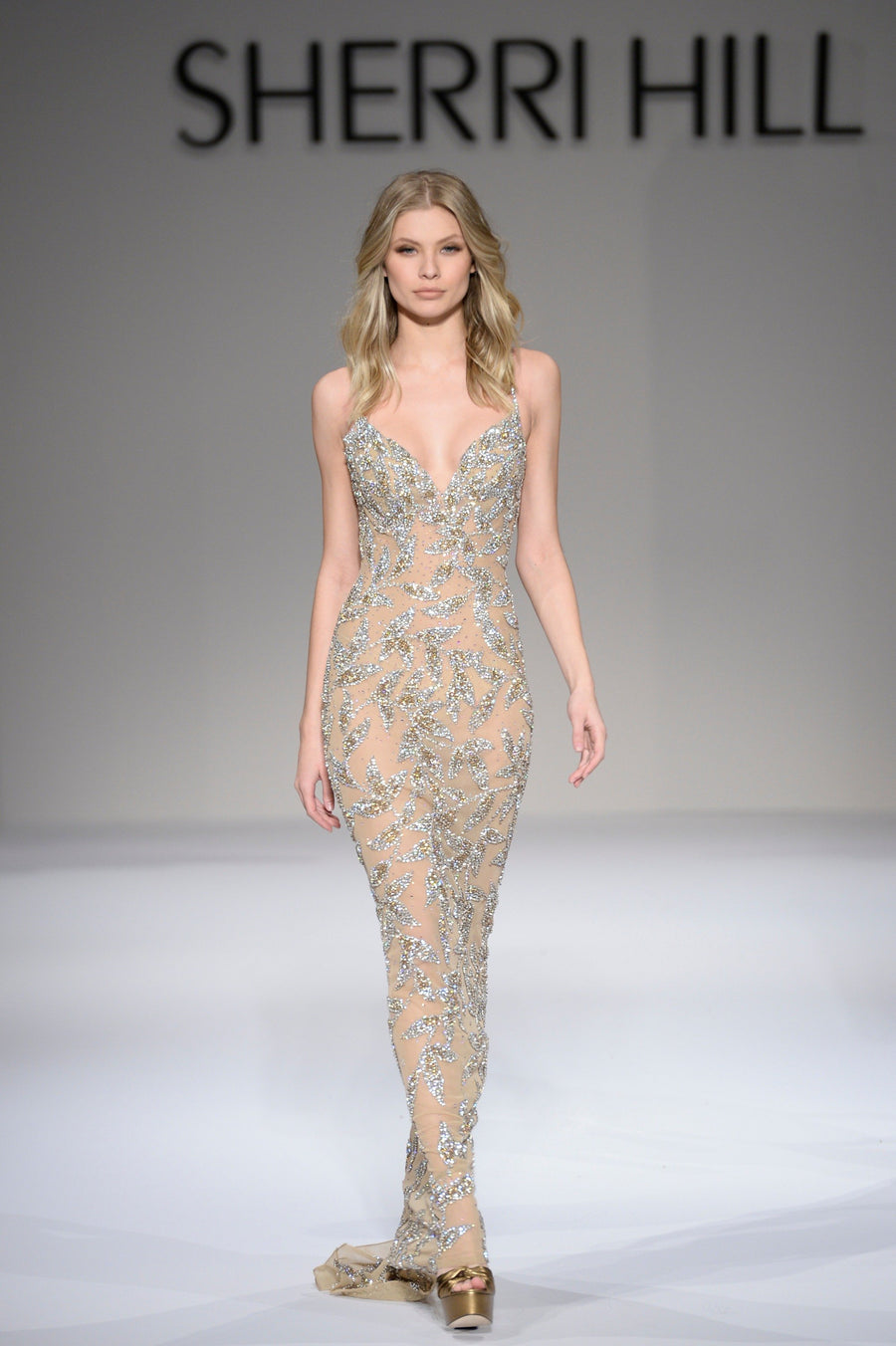 Sherri Hill style 44552 in gold/nude