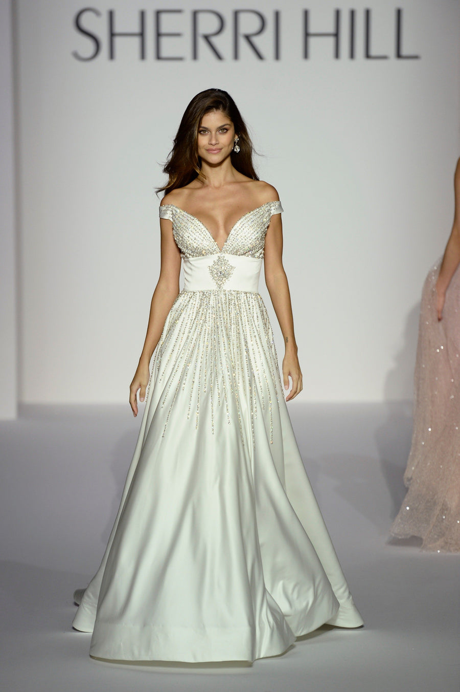 Sherri Hill style 44642 in ivory, V-Neck Satin Ball Gown