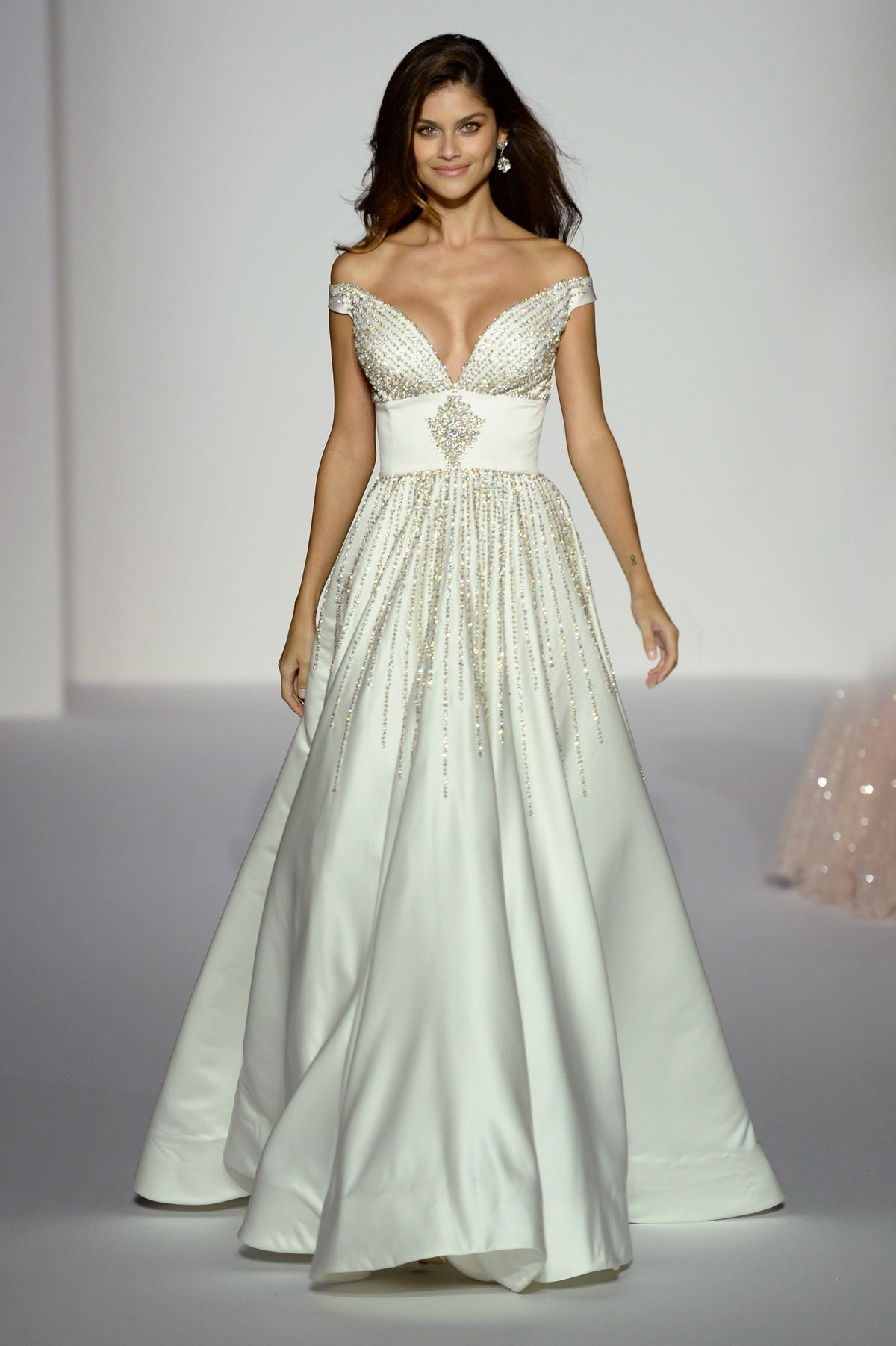 Sherri Hill 44642 V-neck satin ball gown in ivory