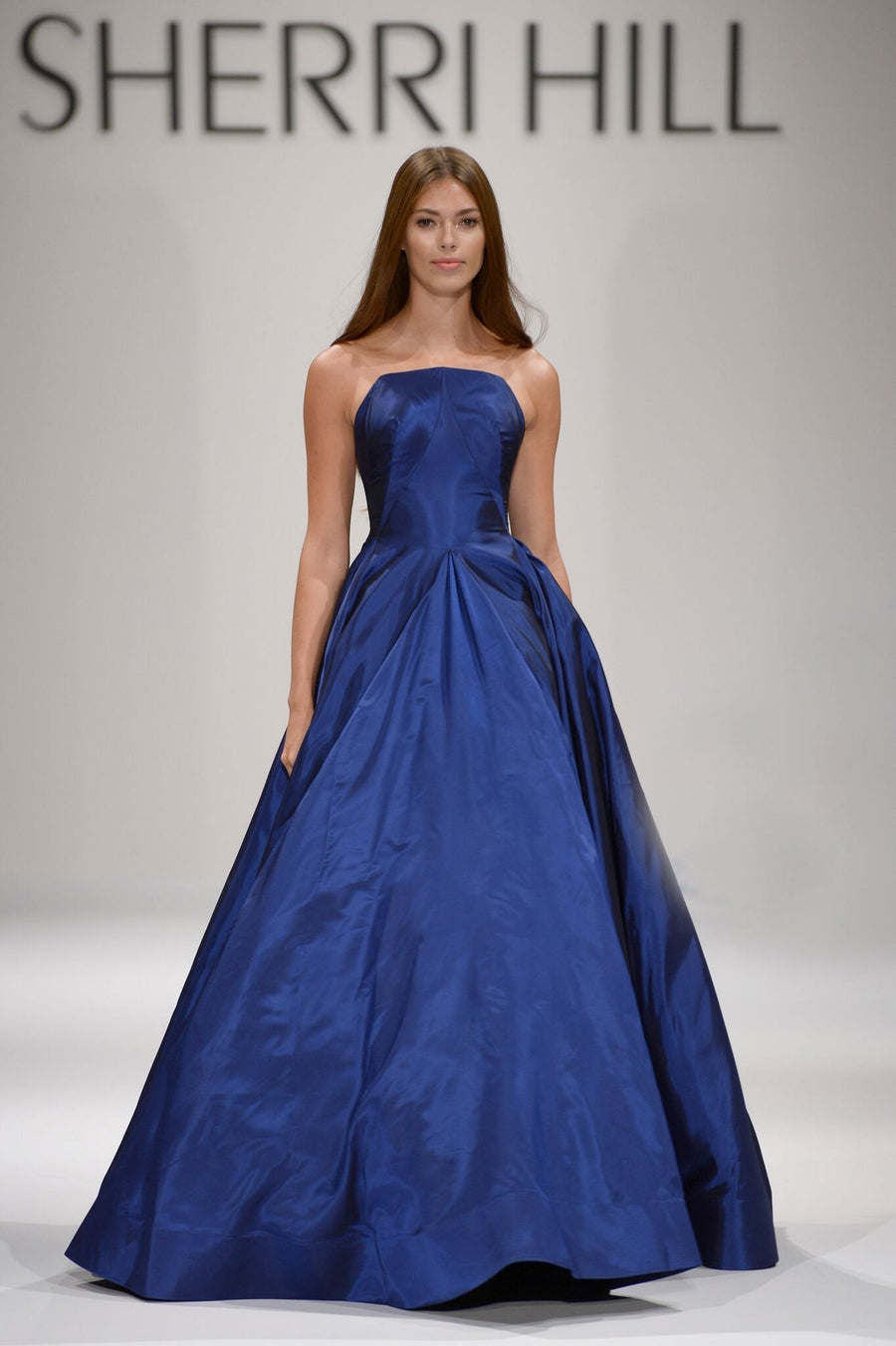 Sherri Hill style 44284 in royal, Strapless Satin Ball Gown