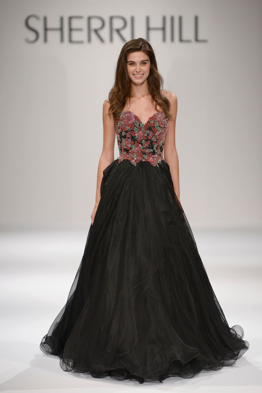 Sherri Hill style 44310 in black/multi, Beaded Bodice Tulle Ball Gown
